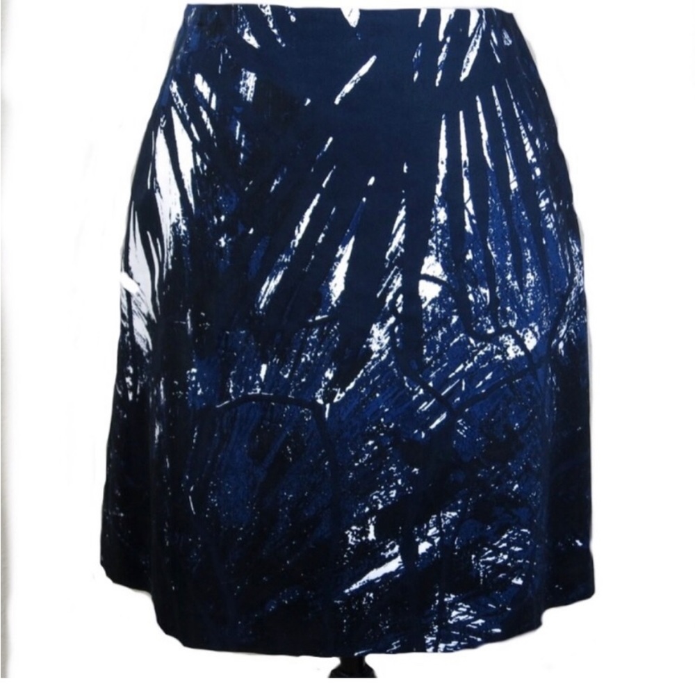 Tahari Navy White Abstract Print Cotton Mini Skirt Size 8P Petite EUC